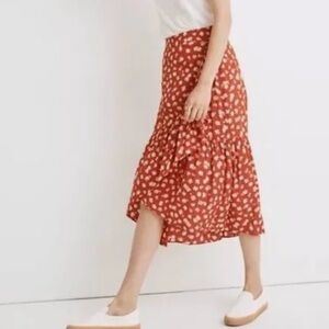Madewell Happy Hibiscus Ruffle Faux Wrap Midi Skirt, Size 6